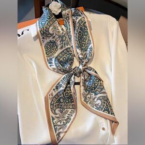 Paisley Scarf in Teal & Beige N1422